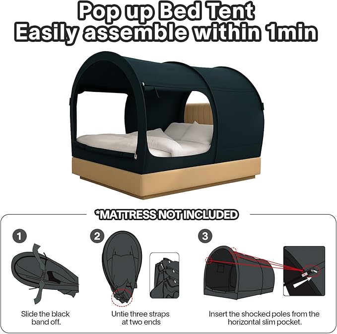 Alvantor Bed Canopy Bed Tents Dream Tents Privacy Space Twin Size Sleeping Tents Indoor Pop Up Portable Frame Curtains Breathable Grey Cottage (Mattress Not Included) Reducing Light
