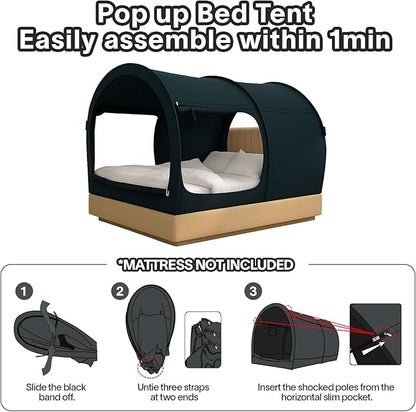 Alvantor Bed Canopy Tents Dream Privacy Space Twin Bunk Bed Sleeping Tents Indoor Pop Up Portable Frame Curtains Breathable Grey Cottage (Mattress Not Included) Reducing Light