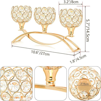 Crystal Tealight Candle Holder Centerpiece Home Decorative Candlestick Holder Elegant Table Centerpiece Home Decor Wedding Party Anniversary (Gold, 3 Arm)