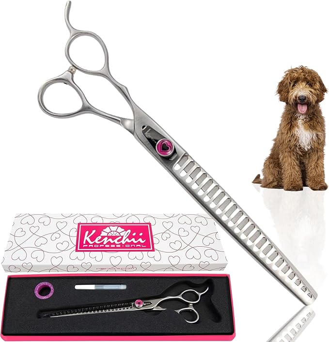 Kenchii Love Left Handed Dog Grooming Scissors, 22 Tooth Blender Shears, Dog Scissors for Grooming, Professional Pet Grooming Scissors, Ergonomic & Comfortable-Mewly Pet