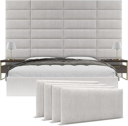 Vänt Upholstered Wall Panels - King/Cal King Size Wall Mounted Headboards - Ribbed Stone - Twin/King - Set of 4 Panels (Each Individual Panel 39"x11.5")