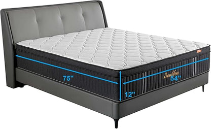 Full Size Mattress,12 Inch Hybrid Full Mattress in a Box with Memory Foam & Individual Pocket Spring for Edge Support,Pressure Relief,Medium Firm,CertiPUR-US.