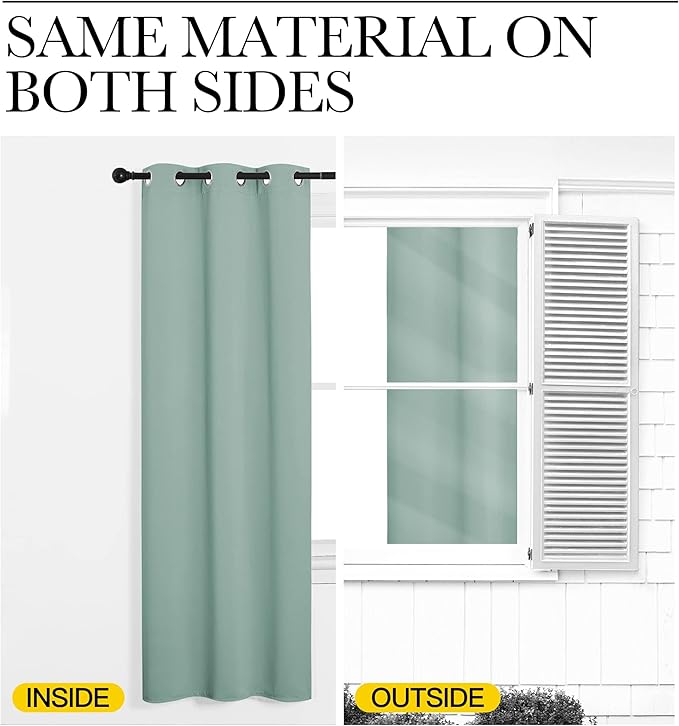 NICETOWN Small Window Curtains for Bedroom, Seafoam Green Window Treatment Thermal Insulated Solid Grommet Room Darkening Drapes for Kitchen Home Office (Set of 2, W42'' by L63'' Each Panel)