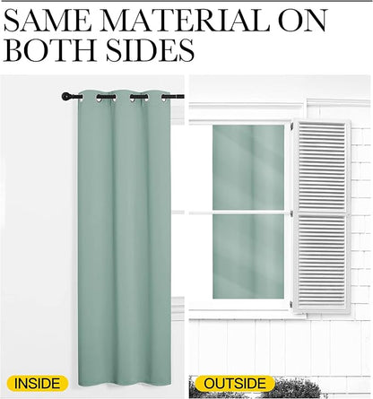 NICETOWN Small Window Curtains for Bedroom, Seafoam Green Window Treatment Thermal Insulated Solid Grommet Room Darkening Drapes for Kitchen Home Office (Set of 2, W42'' by L63'' Each Panel)
