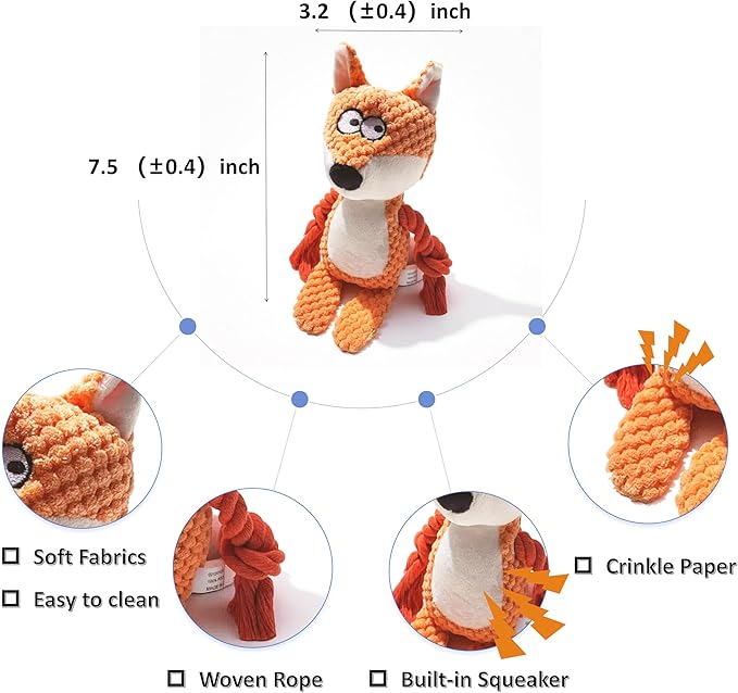 Nana Petit Fox Squeaky Dog Toys for Small & Medium Dogs – Plush Chew Toy, Interactive Puppy Teething Toys for Aggressive Chewers, Cute Stuffed Animal for Play, Training & Indoor Fun-Mewly Pet