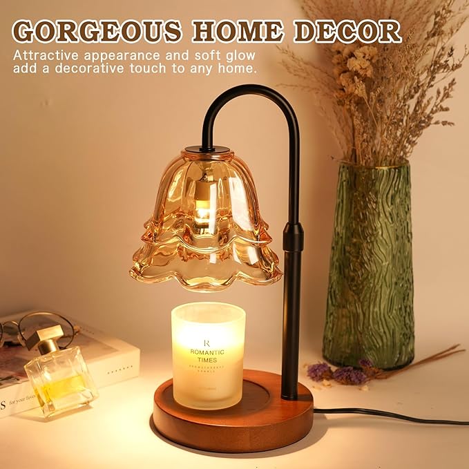 Candle Warmer Lamp with Timer & Dimmer, Adjustable Height Birthday Gifts for Women Mom, Flower Candle Lamp Warmer, Wax Warmer with 2 Bulbs, House Warming New House Decorations