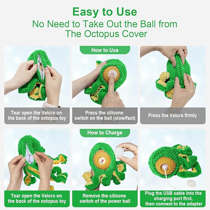 Interactive Dog Toys Octopus,Durable Automatic Jumping Dog Toy to Keep Them Busy,Squeaky Moving Tug of War Doggie Toy,USB Rechargeable Puppy Toys (Green)-Mewly Pet