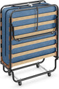 Giantex Folding Bed with Mattress for Adults, Rollaway Guest Beds w/Memory Foam Mattress & Metal Frame, Made in Italy, Cot Size Rollaway Bed, Portable Foldable Sleeper Bed for Home, 75" x 32",Blue