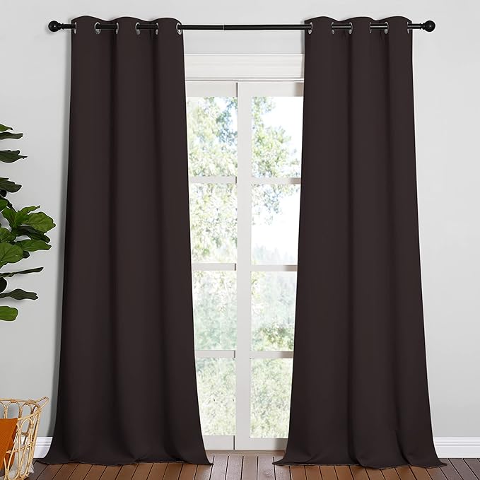NICETOWN Blackout Thick Window Curtains - Thermal Insulated Grommet Drape Panels for Bedroom and Living Room (Brown, Set of 2, W42 x L95)