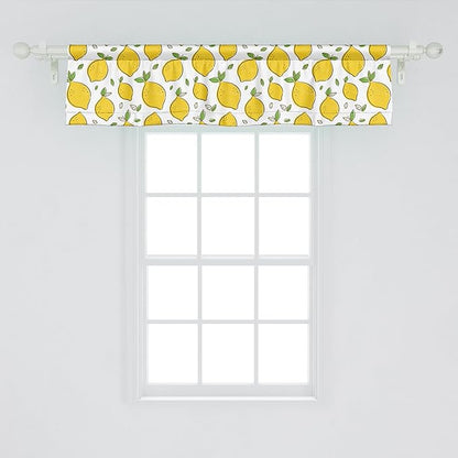 Ambesonne Lemons Window Valance Pack of 2, Continuous Citrus Fruits Leaves Refreshing Cartoon Pattern, Rod Pocket Curtain Valances for Kitchen Bedroom, 54" X 12", Lime Green Earth Yellow