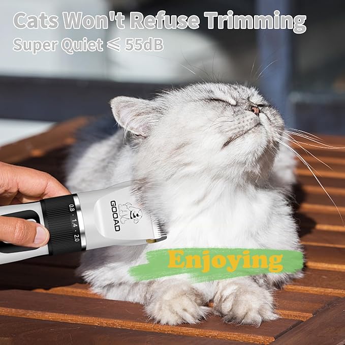 Cat Clippers for Matted Hair, Cat Grooming Kit, Cordless Cat Shaver for Long Hair, Low Noise Paw Trimmer, Cat Hair Trimmer for Grooming,Quiet Pet Hair Clippers Tools for Cats Dogs (White)-Mewly Pet