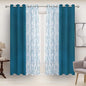 BONZER Mix and Match Curtains - 2 Pieces Branch Print Sheer Curtains and 2 Pieces Blackout Curtains for Bedroom Living Room Grommet Window Drapes, 37x95 Inch/Panel, Teal, Set of 4 Panels