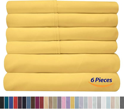 Sweet Home Collection 6 Piece 1500 Supreme Collection Brushed Microfiber Deep Pocket Sheet Set-2 Extra Pillow Cases, Great Value, Split King, Yellow