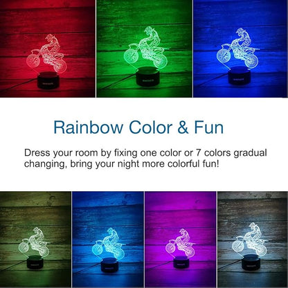 Motocross 3D Lamp Gift with Remote, Dirt Bike Decor Toys for Boys Girls Room, 7 Colors Changing Nightlight Bedside for Kids Baby