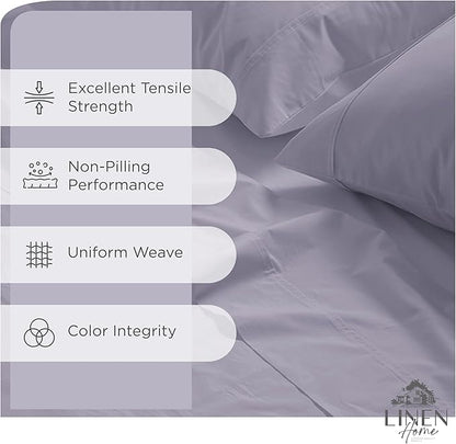 Linen Home 100% Cotton Percale Sheets Queen Size, Prelude Purple, Deep Pocket, 4 Pieces Set - 1 Flat, 1 Deep Pocket Fitted Sheet and 2 Pillowcases, Crisp Cool and Strong Bed Linen
