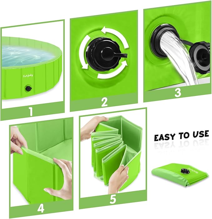 Furrybaby Dog Pool, Kiddie Pool with Hard Plate Collapsible Pet Bath Foldable Swimming Pet Pool Portable Green 32''-Mewly Pet