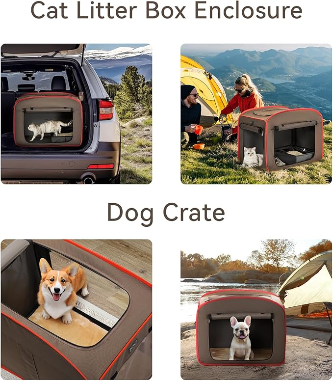 Petsfit Portable Cat Crate with Litter Box and Soft Cushion, Collapsible Pop Up Cat Kennel with Carrying Bag for Travel-Mewly Pet