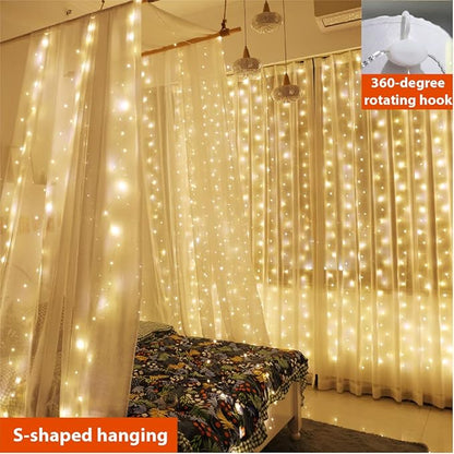ZSJWL 300 LED Curtain Fairy Lights with Remote, 8 Modes 9.8 × 9.8 Ft Curtain String Light USB Plug in, Twinkle Copper Wire Lights for Bedroom Window Chrismas Wedding Party, Warm White