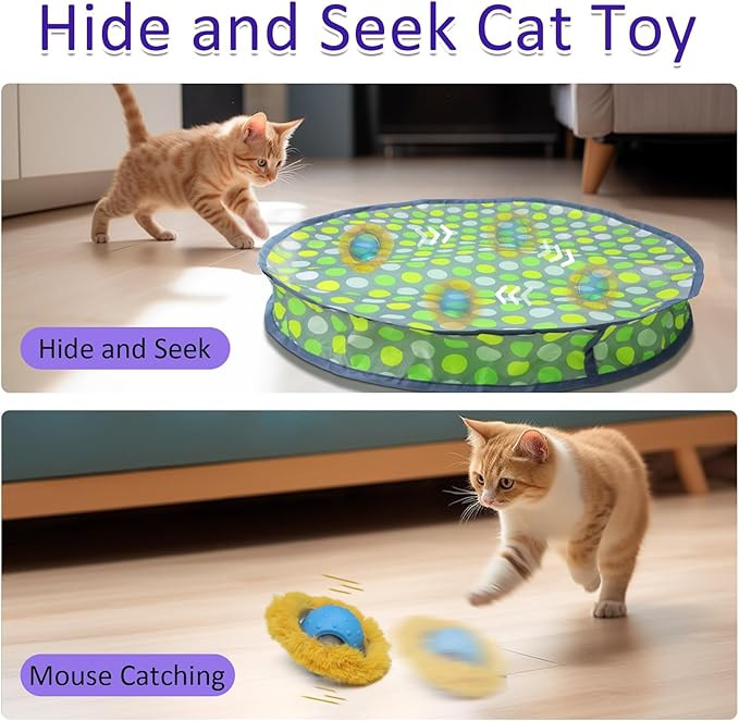 Interactive Cat Toys Ball Fast Rolling in Pouch, Motion Activate Chirping Cat Toy Hide and Seek Mouse Catching Game (Halloween Party)-Mewly Pet