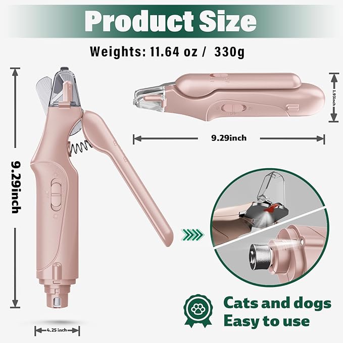 2 in 1 Cat Nail Clippers & Dog Nail Clippers Trimmers for Large Medium Small Dogs Cats Claw Trimmer Quick Sensor and Safety Guard USB Rechargeable with 2 LED Lights Dogs Nail Trimmer-Mewly Pet