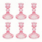 Glass Candlestick Holder,Striped Taper Candle Holders,Set of 6 Candle Stand for Table Centerpieces, Home Decor,Weddings,Festival and Parties (Peach Red Stripe Pattern)