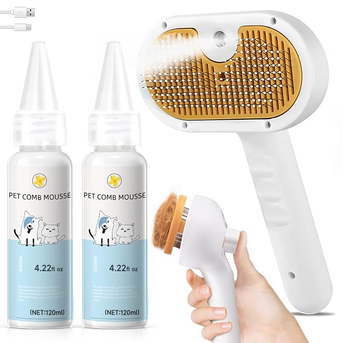Pet Steam Brush for Dog & Cat – 3-in-1 Spray Hair Removal Comb – Steam for Shedding & Grooming – Water Brush for Long & Short Haired Pets – Spritz Defur Comb-Mewly Pet