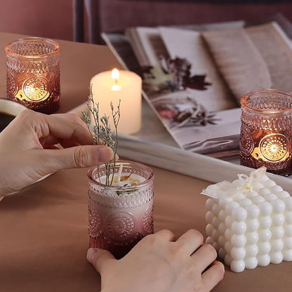 12pcs Purple Votive Candle Holder, Glass Tea Lights Candle Holders for Wedding Table Centerpieces, Birthday Parties and Home Decor