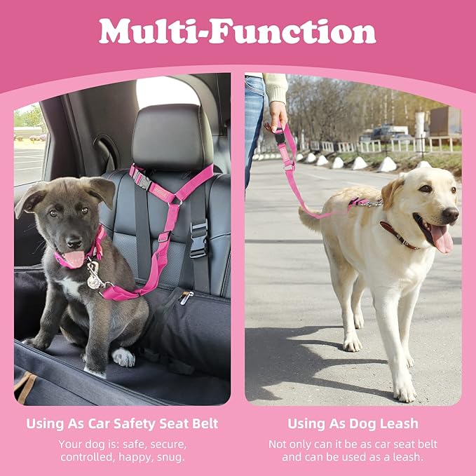 BWOGUE 2 Packs Dog Cat Safety Seat Belt Strap Car Headrest Restraint Adjustable Nylon Fabric Dog Restraints Vehicle Seatbelts Harness-Mewly Pet
