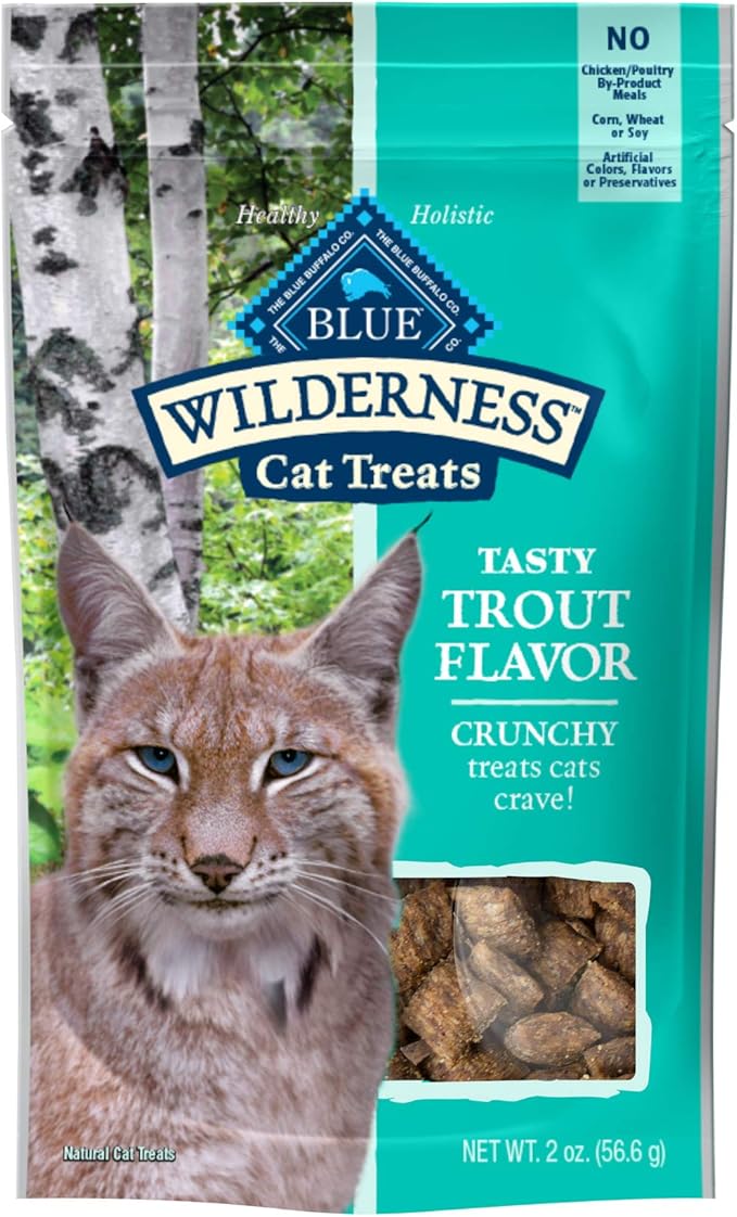 Blue Buffalo Wilderness High Protein Crunchy Cat Treats, Made With Natural Ingredients, Tasty Trout, 2-oz Bag (Pack of 12)-Mewly Pet