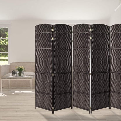 Sorbus Room Divider 6 ft. Tall - Privacy, Wide Double Hinged, Mesh Hand-Woven Design, Folding Screens, Wall Divider for Room Separation, Espresso Brown Wicker, 8 Panel