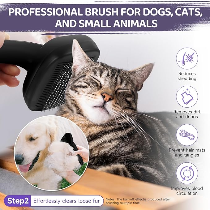 Dog Brush Kit – 3 PCS Grooming Set with Self-Cleaning Brush, Undercoat Rake & Pet Bath Brush. Great for Shedding, Tangles & Dirt Removal – Ideal for Long & Short Haired Dogs & Cats, Black-Mewly Pet