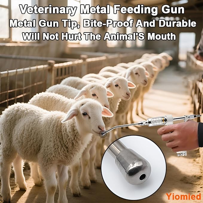 30ML Veterinary Metal Feeding Gun, Continuous Drench Gun Dosing Device Veterinary Adjustable Medicine Dispenser Husbandry Autonomous Feeding Tool, for Pig Cow, Sheep, Horse (White Color, 30ML+Kettle)-Mewly Pet