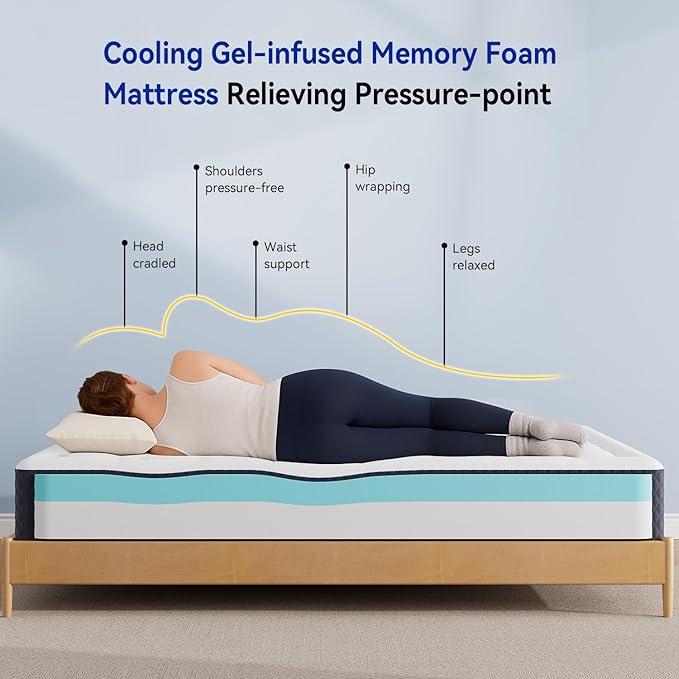 ONENICE 10 Inch Mattress Full, Cooling Gel‑Infused Memory Foam Mattresses in a Box, Imitation Cotton Fabric with 3D Down Alternative Filling Pillowtop CertiPUR-US® Certified, Fiberglass-Free