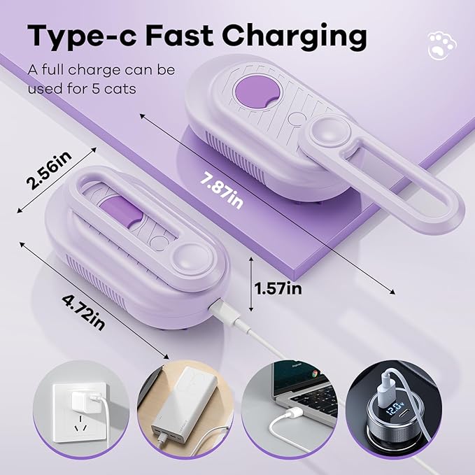 Cat Steam Brush for Shedding, 4 in 1 Rechargeable Steam Brush for Cats and Dogs, Anti-Static, Massage, Cleaning, Shedding & Combing All In One! (purple)-Mewly Pet