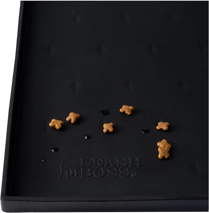 Leash Boss Dog Food Mat for Food and Water Bowls, Waterproof Silicone Pet Feeding Mat for Floors, Extra Tall Raised Edges, Cat and Dog Placemat for Floors, Dishwasher Safe (XXL: 30" x 22" - Black)-Mewly Pet