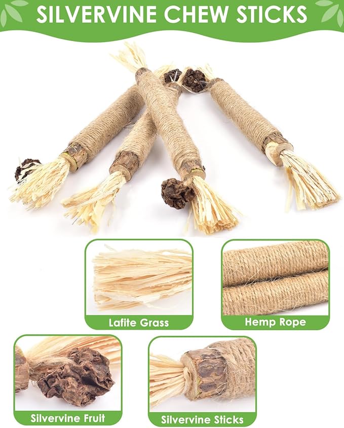 Silvervine Chew Sticks for Cats, 10 Pack Natural Catnip Chew Toys for Kittens Teeth Cleaning, Matatabi Dental Care, Increase Appetite, Calm Cat Anxiety and Stress, Aggressive Chewers Cat Dental Toy-Mewly Pet
