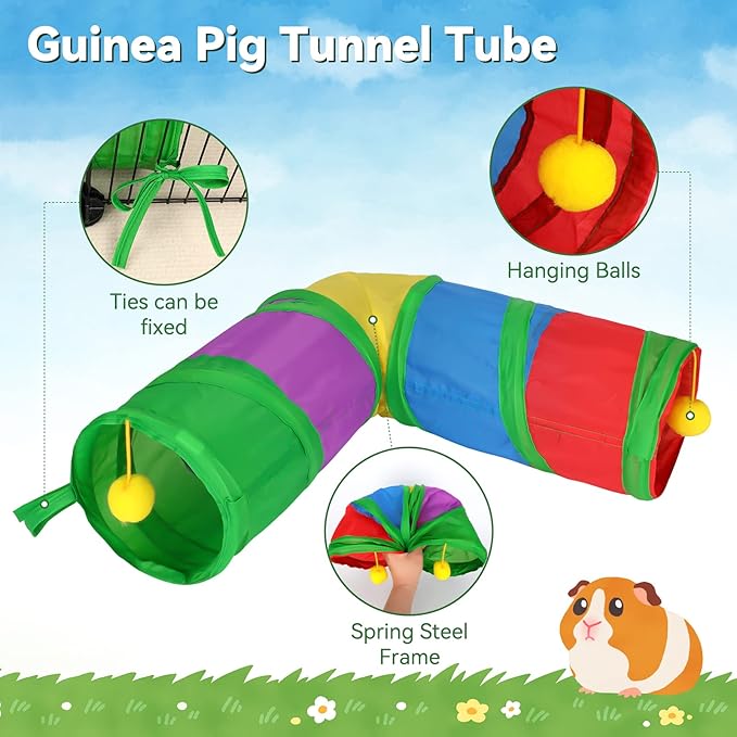 Rypet Guinea Pig Tunnels and Tubes Collapsible 2 Way and L-Type Tunnel with Interactive Ball Small Animal Activity Tunnel Hideaway Toys for Baby Rabbit Ferret Hamster Chinchilla Hedgehog-Mewly Pet