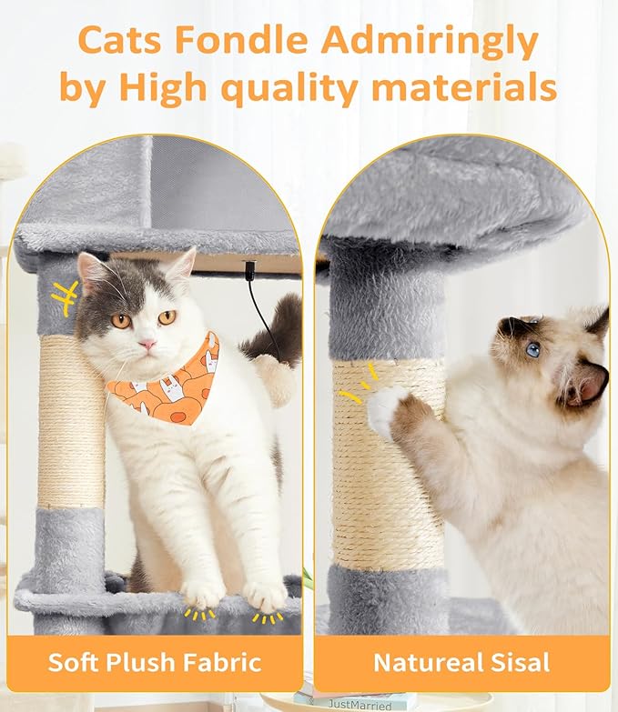 Cat Tree Large Cat Tower Tree 68" Multi-Level Cat Tower for Indoor Cats with Sisal Scratching Posts, Widen Cat Perche, Square Hammock, 2 Widen Condos, Scratching Posts, Light Grey-Mewly Pet