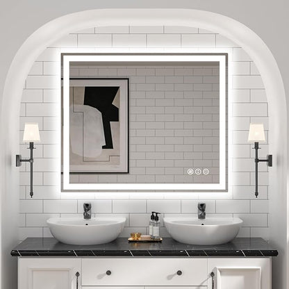 LED Bathroom Mirror, 48"X40" with Front and Backlit, Anti-Fog, Bathroom Vanity Mirror with Memory Function, Stepless Dimmable Lighted Bathroom Mirror, Tempered Glass (Horizontal/Vertical)