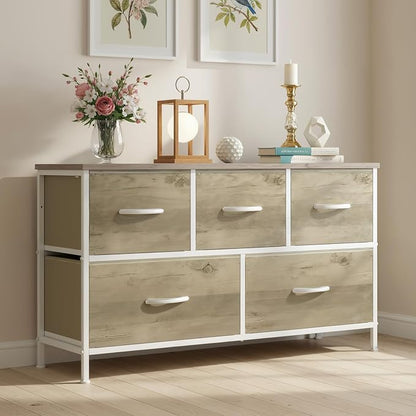 OLIXIS Dresser for Bedroom with 5 Drawers, Wide Chest of Drawers, Fabric Bedroom Dresser with Drawer Organizer, Storage Organizer Unit with Fabric Bins for Closet, Living Room, Hallway, Classic Black