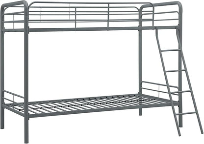 DHP Twin-Over-Twin Bunk Bed with Metal Frame and Ladder, Space-Saving Design, Silver Twin/Twin