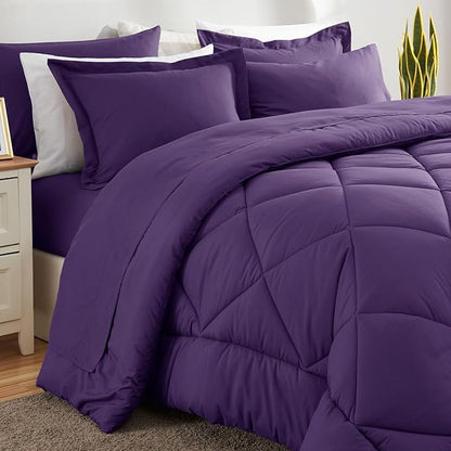 CozyLux King Size Comforter Set Purple - 7 Pieces Bed in a Bag King, Luxury Soft Bed Set for All Seasons, Bedding Set with Down Alternative Comforter, Sheets, Pillowcases & Shams