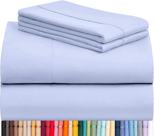 LuxClub 4 PC Sheet Set Bed Sheets Deep Pockets 16" Eco Friendly Wrinkle Free Cooling Machine Washable Hotel Bedding Silky Soft - Sky Blue Full
