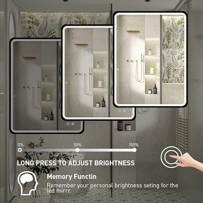 36x28 Inch LED Bathroom Mirror with Light,Black Metal Frame Lighted Vanity Mirror, Anti Fog Design&Dimmable&Touch Switch,Large Wall Mounted Makeup Mirror (Horizontal/Vertical)