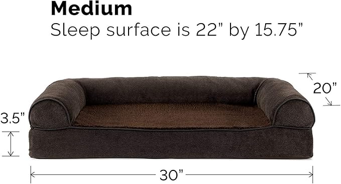 FurHaven Soft, Orthopedic Foam Sofa Dog Bed with Washable & Removable Cover - Sherpa/Chenille - Coffee, Dogs Up to 35 lbs - Medium-Mewly Pet