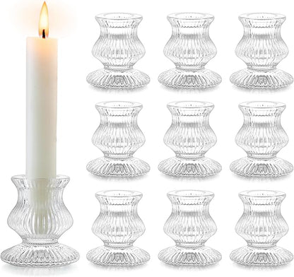 Romadedi Glass Candle Holder for Candlestick - 10 Pcs Clear Small Tapered Candle Holder Decor Bulk Wedding Table Centerpiece for Candle Sticks Christmas Party Living Room Dinner Advent
