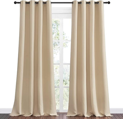 NICETOWN Bedroom Room Darkening Curtains - Triple Weave Microfiber Grommet Top Thermal Insulated Solid Panels/Drapes for Kid's Room (Biscotti Beige, 1 Pair, 55 inches by 90 Inch)