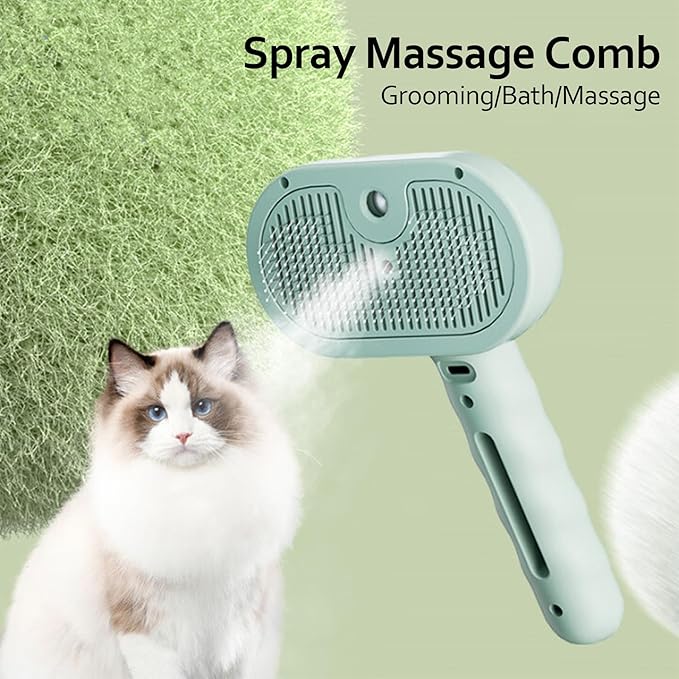 Trumoon Pet steam brush for dogs and cats, Pet Grooming Tool Kit with a stainless steel comb and a portable pet hair remover (Green)-Mewly Pet