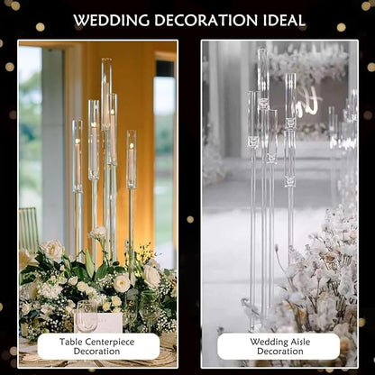 5 Arm Floor Candelabra,Acrylic Floor Candle Holder for Wedding Centerpiece Tall Clear Candle Holders for Ceremony Birthday Party Home Decoration Fit 0.8 LED Candles