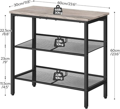 HOOBRO Side Table, 3-Tier Narrow End Table, Nightstand with 2 Flat or Slant Adjustable Shelves for Small Spaces, Hallway, Living Room, Bedroom, Sturdy, Easy Assembly, Greige and Black BG23BZ01G1